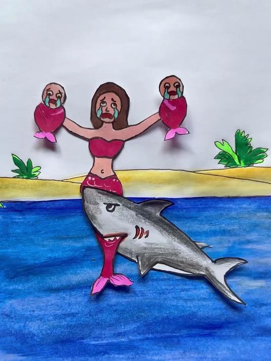 鲨鱼咬住的美人鱼