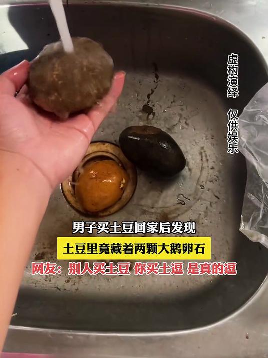 男子买土豆回家后发现,土豆里竟藏着两颗大鹅卵石
