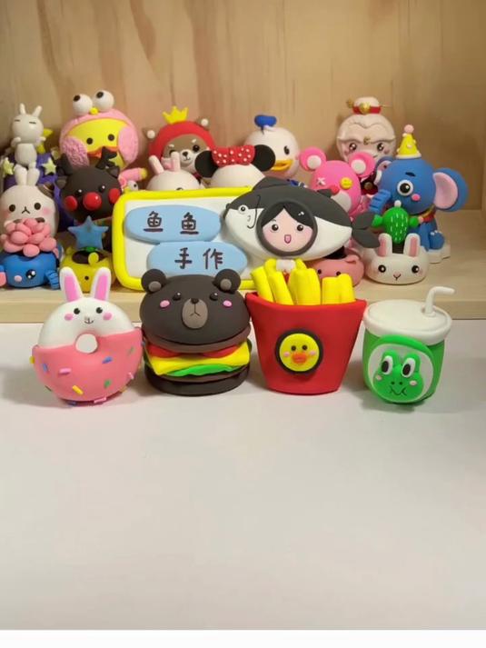 超轻粘土教程 line汉堡薯条可乐甜甜圈豪华午餐