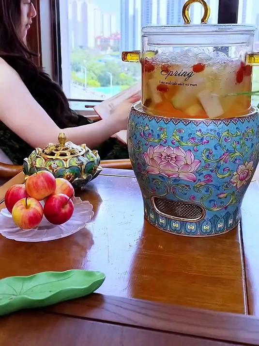 新款新羽手工玻璃煮茶器蒸茶壶大号加厚耐热玻璃蒸煮两用1100ML