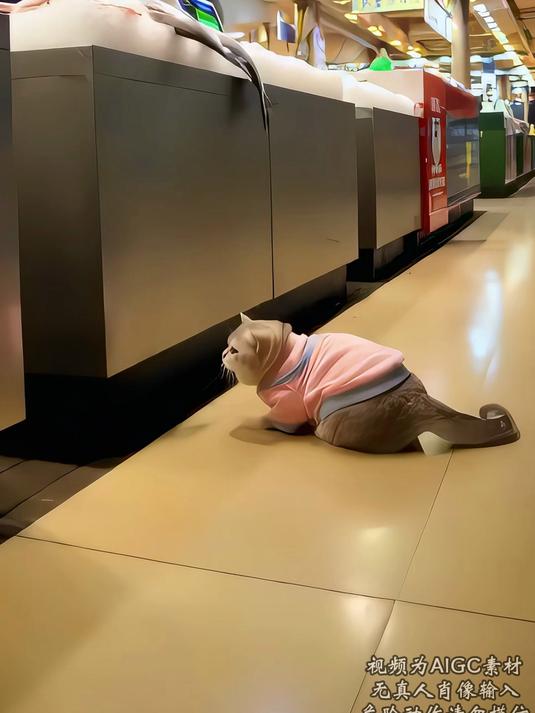 刘咪咪是老油条了，隐藏在摊位底下等待机会，鱼摊老板真无奈