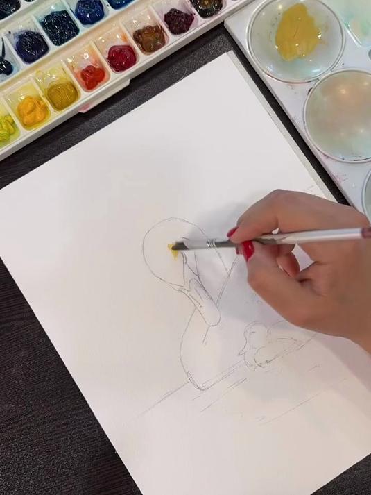 水彩天鹅绘画教程