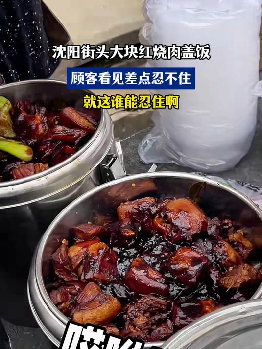 沈阳街头大块红烧肉盖饭,顾客看见差点忍不住,就这谁能忍住啊