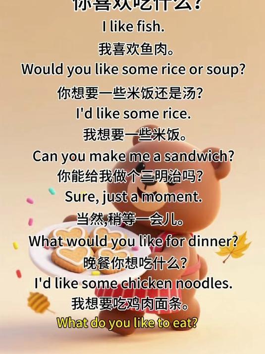 What do you liake to eat? 你喜欢吃什么?每天一分钟轻松学英语