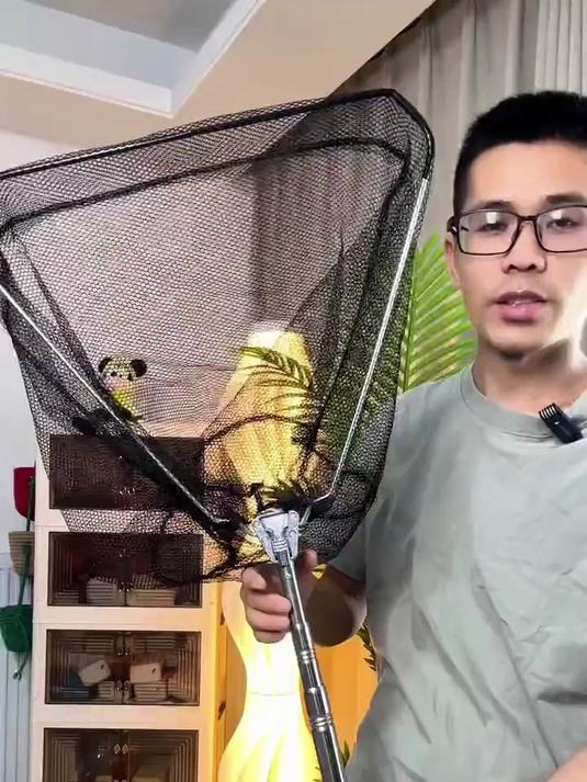 折叠抄网伸缩杆抄网,不锈钢实心抄网,捞鱼网兜抄网杆