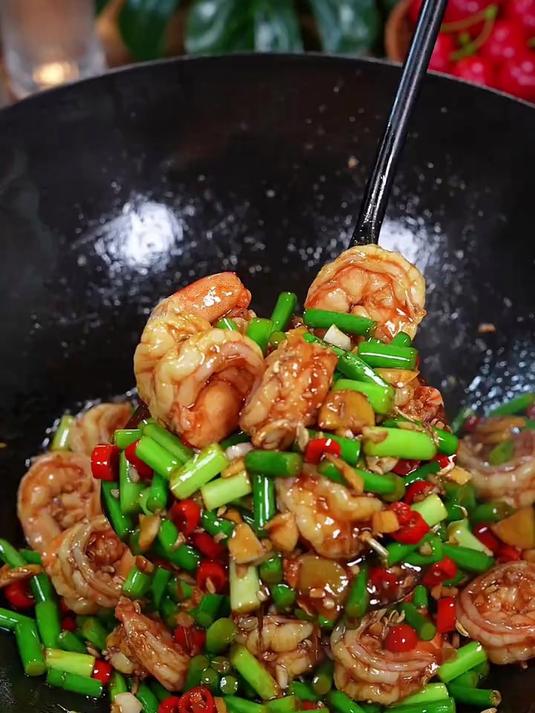 蒜苔炒虾仁以后大虾买回来