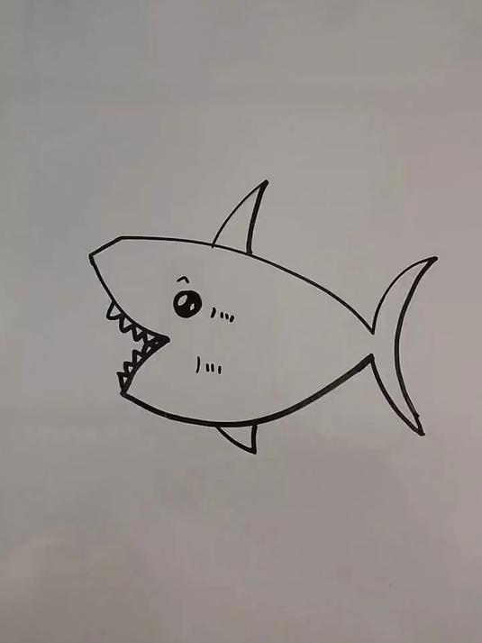 简笔画教程——张开大口,漏出锋利牙齿的鲨鱼