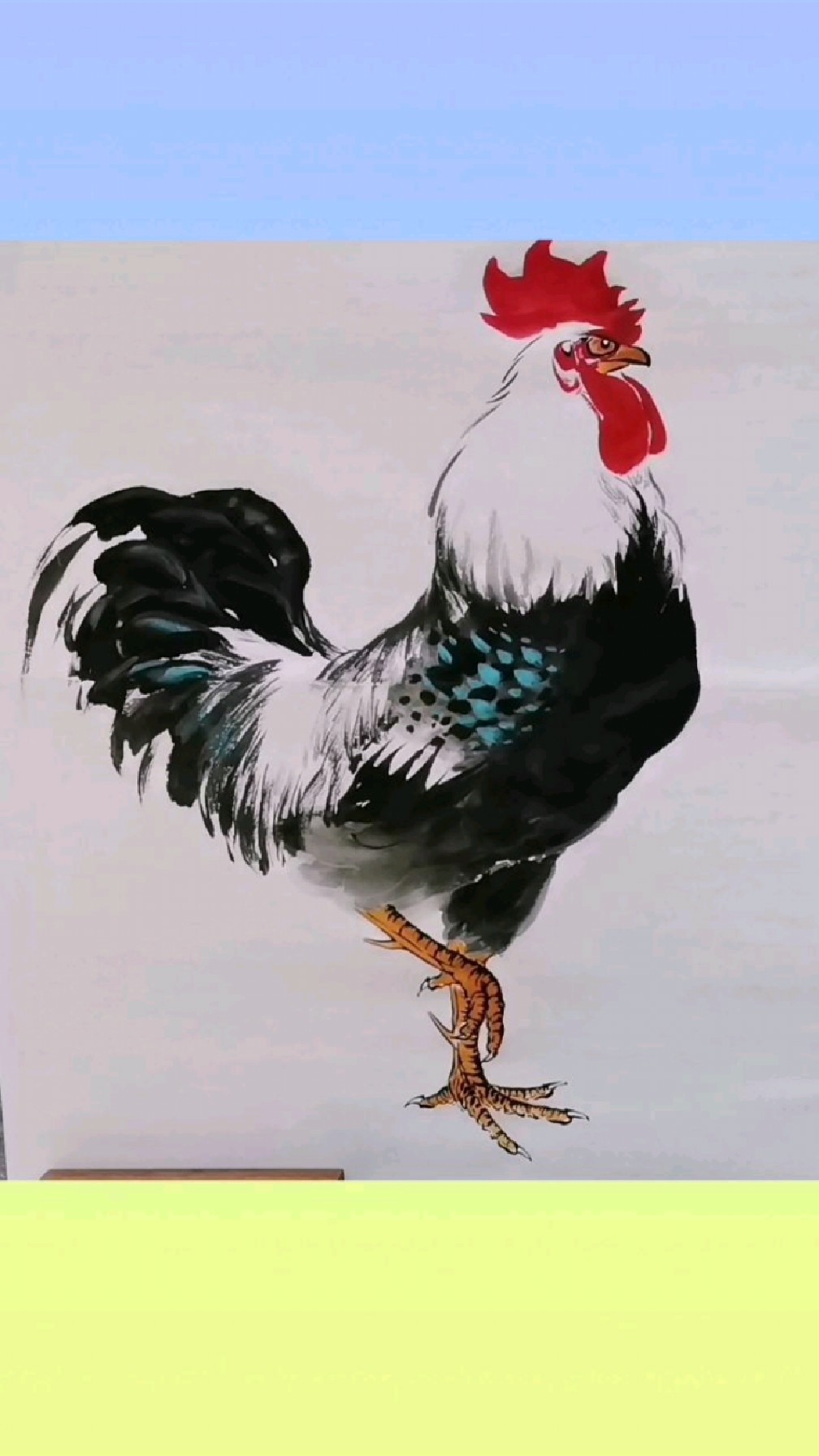 王兴民国画公鸡:画公鸡过程