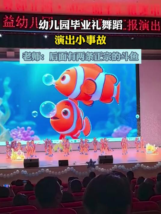 幼儿园毕业礼舞蹈,演出小事故,老师:后面有两条正宗的斗鱼