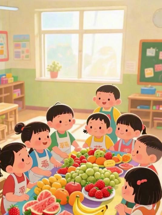 幼儿园 “美食节”,小朋友们一起做水果沙拉