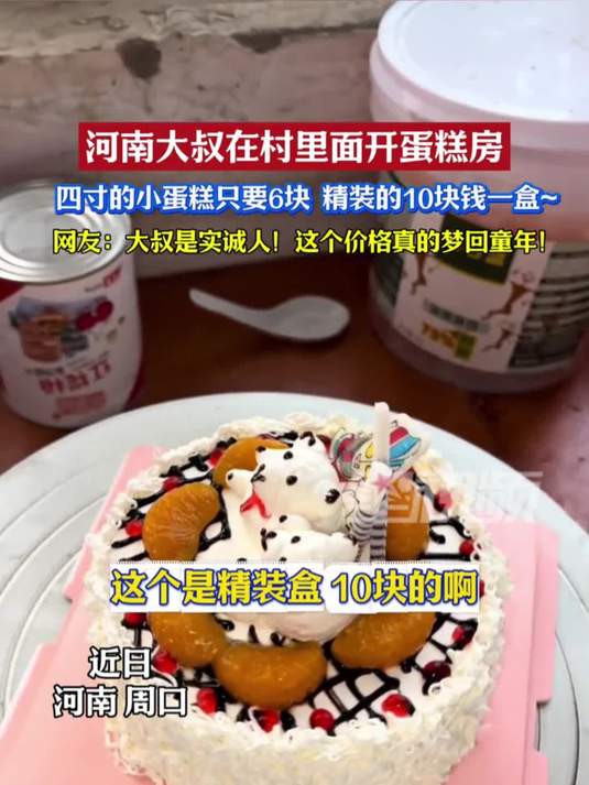 河南大叔在村里开蛋糕店，4寸卖6元，6寸鲜奶油蛋糕只卖29.9元