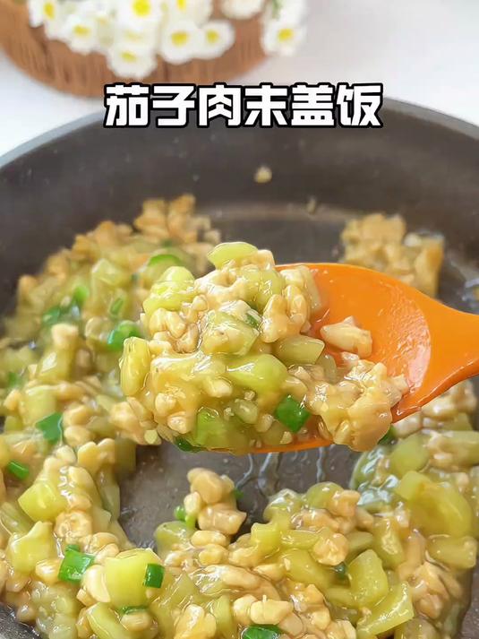 茄子肉末盖饭，这种家庭小炒又香又下饭，强烈推荐给孩子试试
