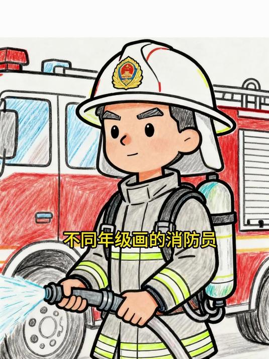 不同年级画画的消防员