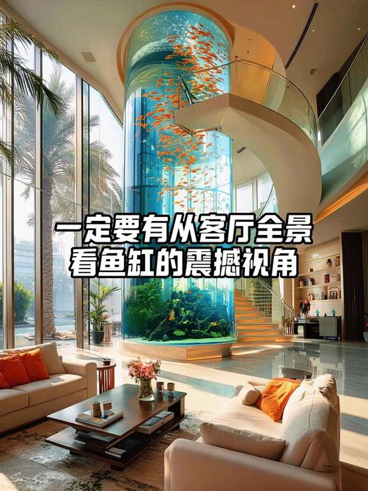 一定要有从客厅全景看鱼缸的震撼视角
