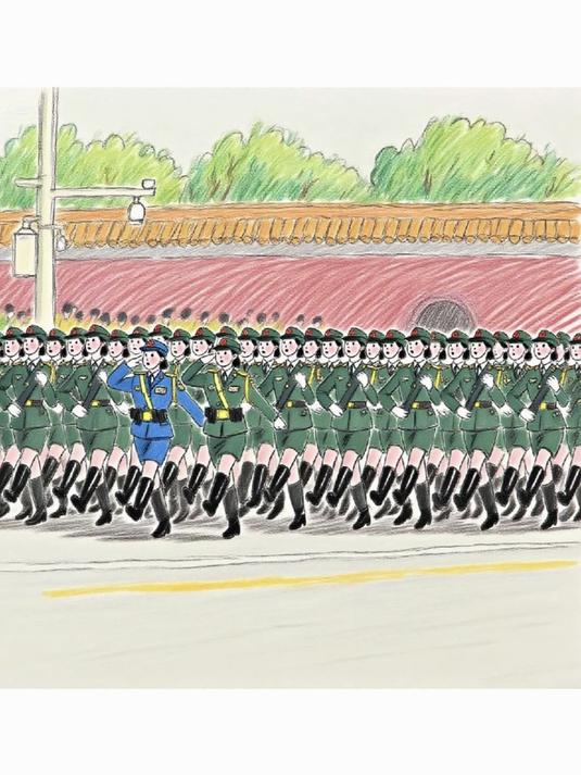 同怀阅兵憧憬,儿用色彩绘出忠诚