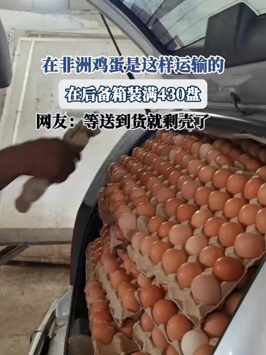 在非洲鸡蛋是这样运输的,车后备箱装满430盘