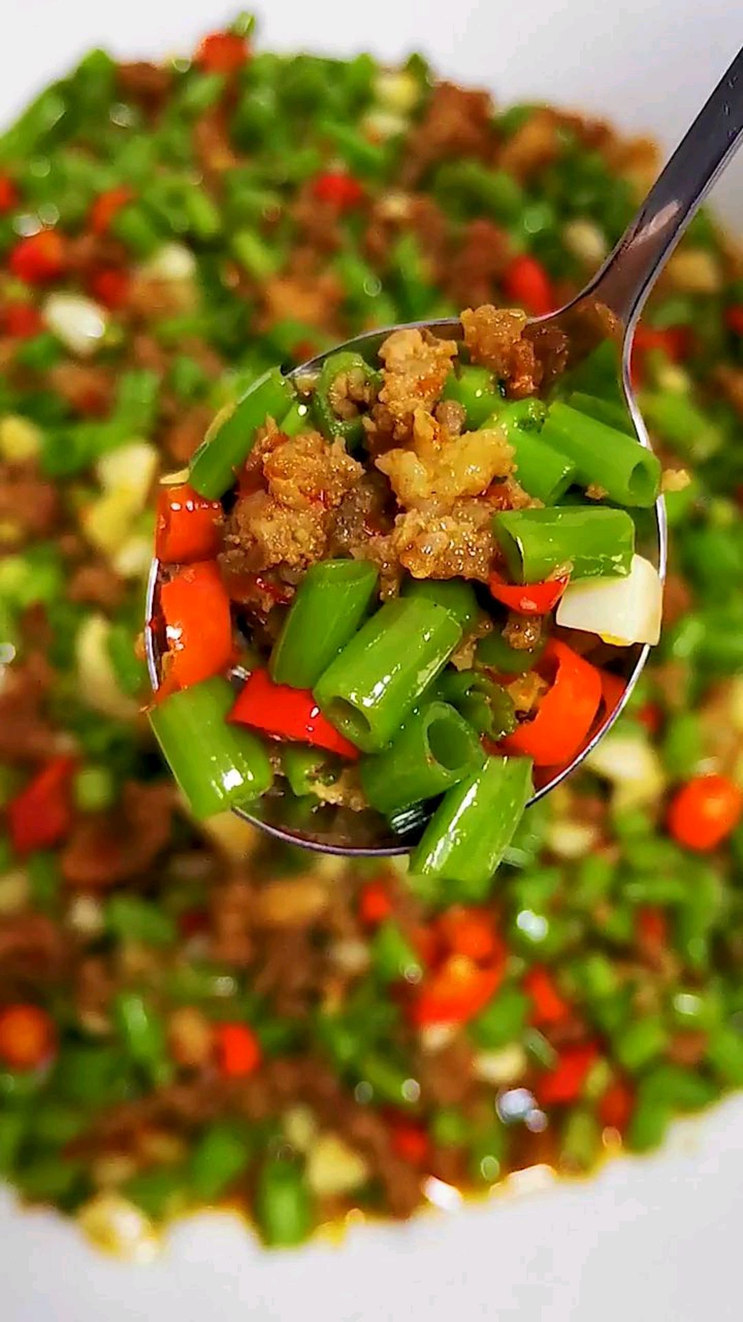 空心菜梗炒肉沫