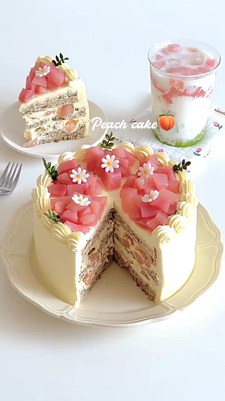 伯爵红茶水蜜桃蛋糕/水蜜桃果酱:蜜桃果肉500克3个蜜桃皮、蜜桃皮水150克