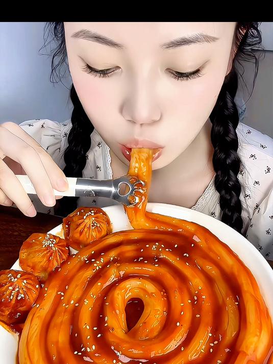 普通人挑战吃播 糯叽叽QQ弹弹粉耗子灌汤小笼包～裹满韩式辣酱#美食#