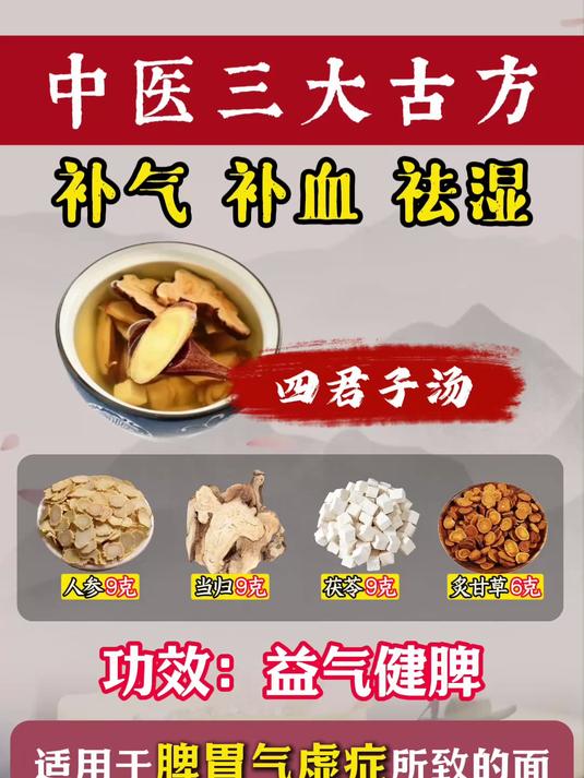 中医三大古方,补气、补血、祛湿,全都有