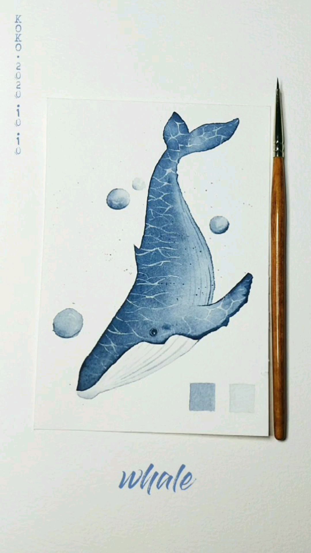 水彩练习‖海面‖鲸鱼