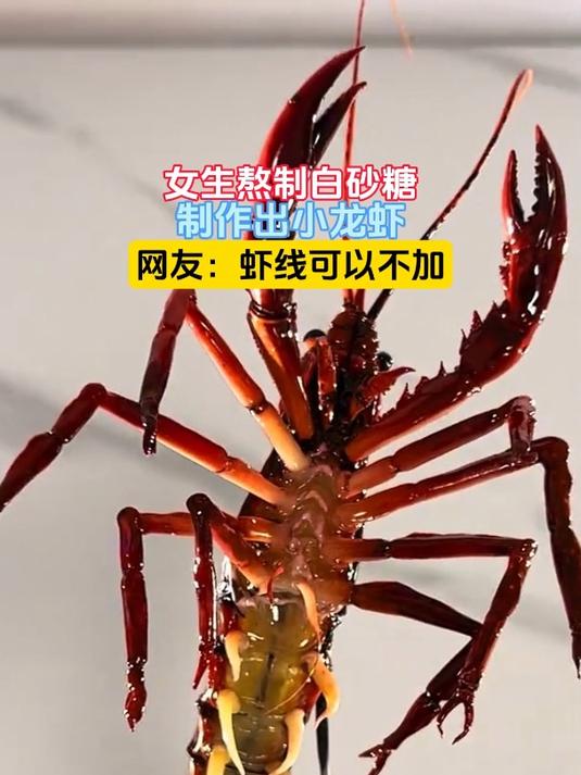 女生熬制白砂糖,制作出小龙虾,网友:虾线可以不加