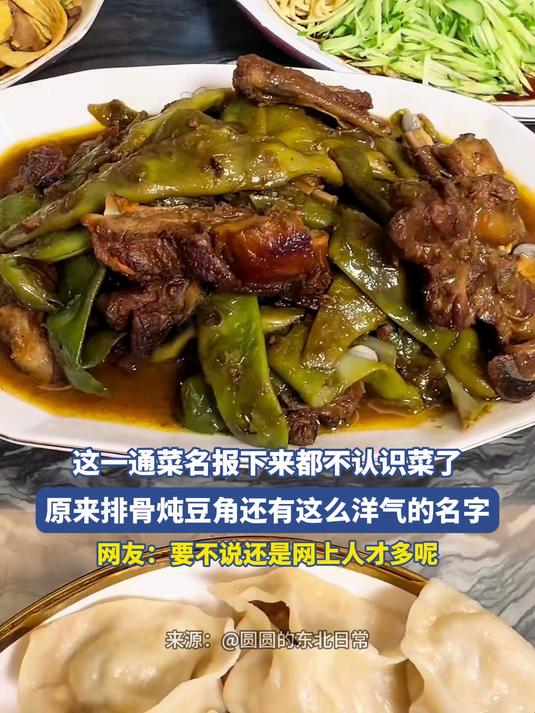 这一通菜名报下来都不认识菜了,原来排骨炖豆角还有这么洋气的名字
