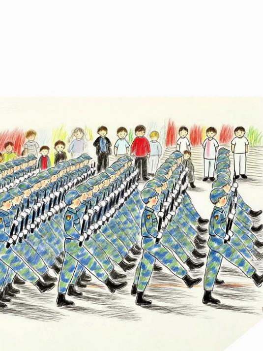 想象阅兵多威武,稚笔绘出英雄气