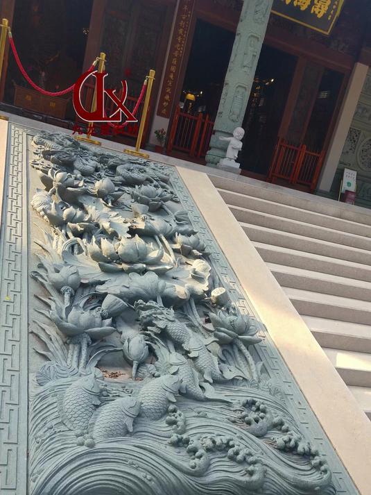 寺院台阶浮雕雕刻莲花鱼浮雕 古建青石台阶浮雕