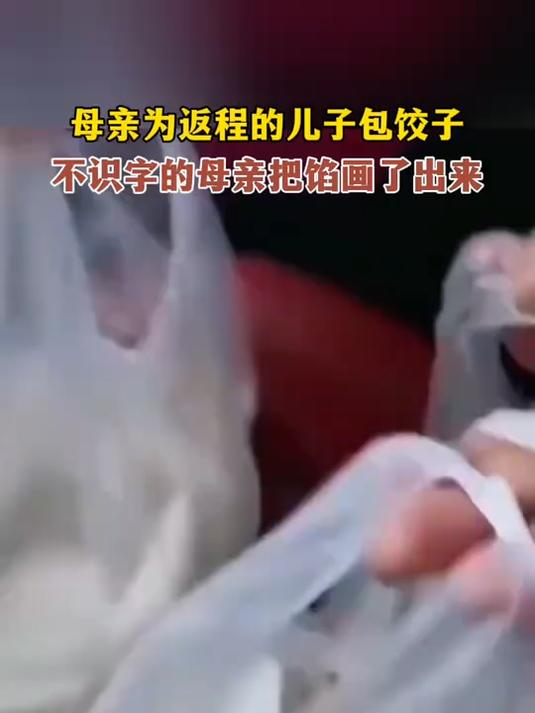 母亲为返程的儿子包饺子,不识字的母亲把馅画了出来