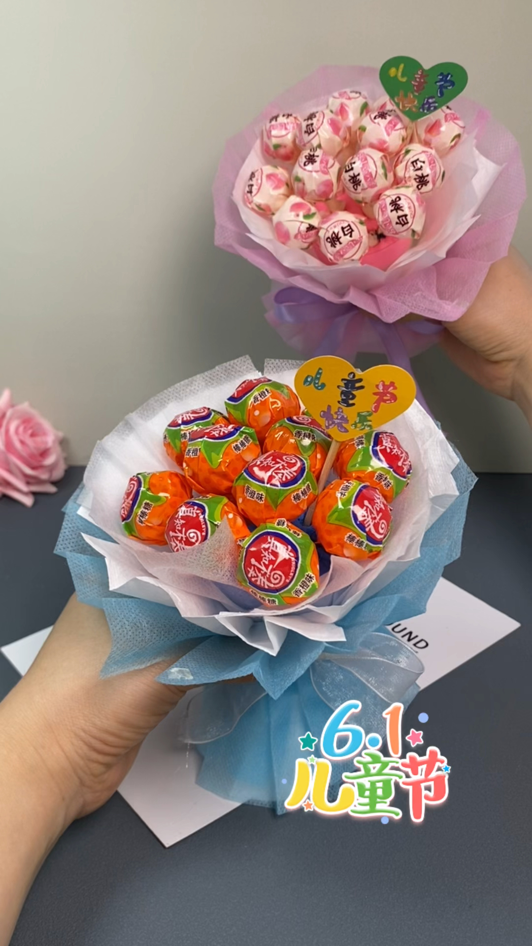 六一儿童节礼物,用矿泉水瓶来做棒棒糖花束,不要太美哦!#六一儿童节礼物 #棒棒糖