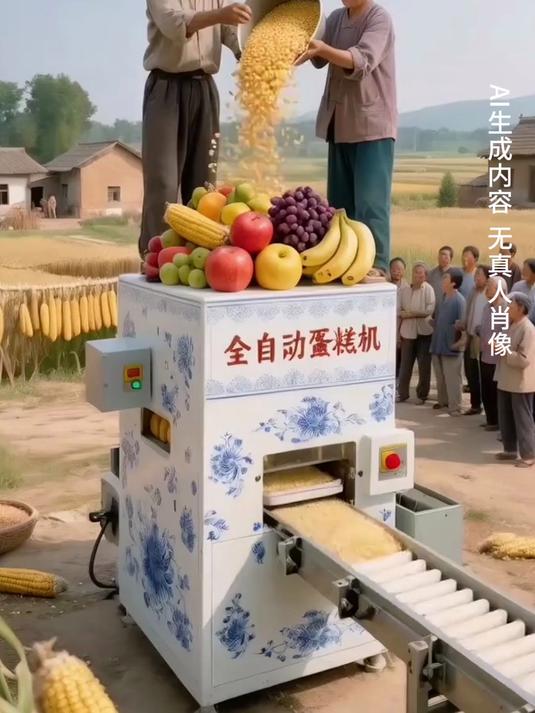 大爷大妈在 “全自动蛋糕机” 上搞 “水果玉米大狂欢”