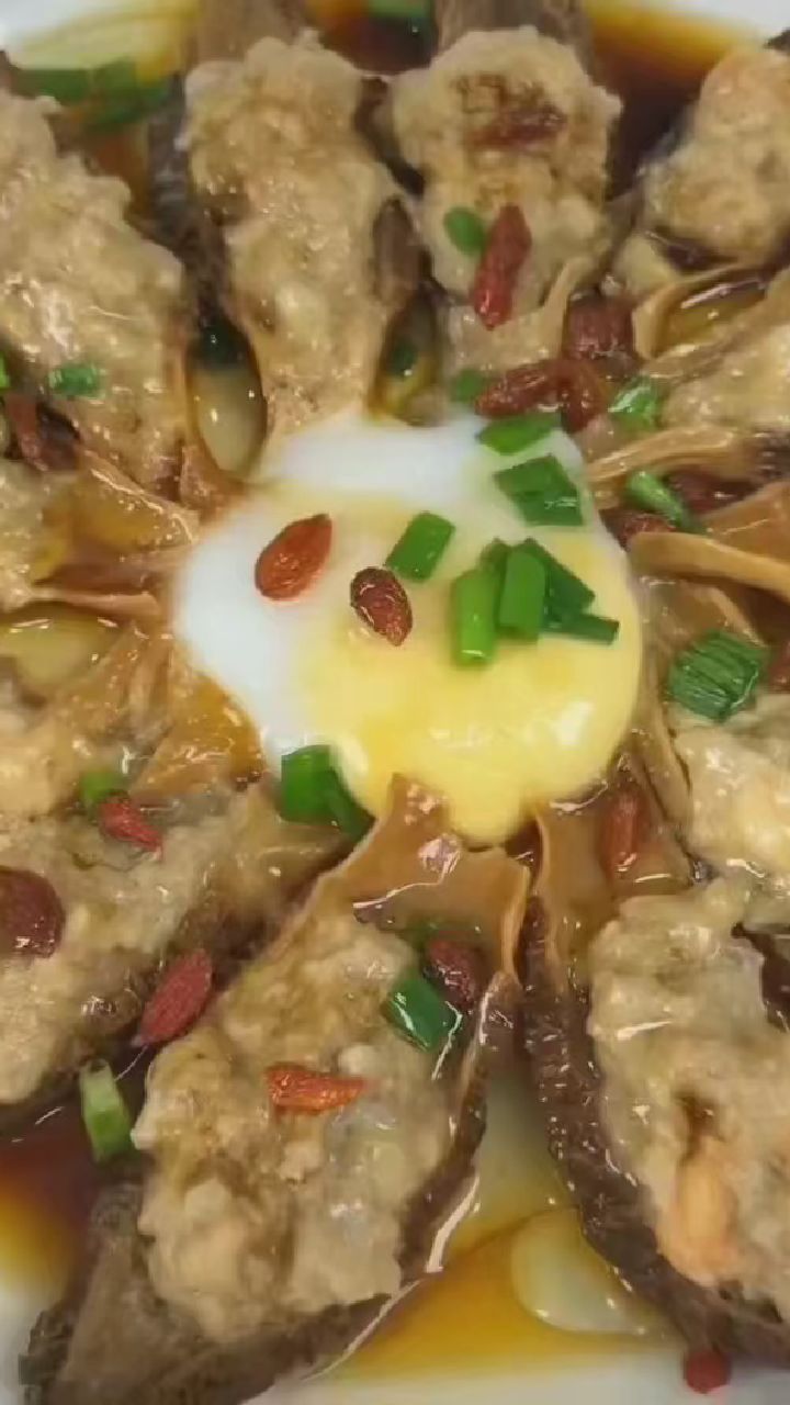 羊肚菌瘦肉饺子蒸蛋～ 太好吃啦