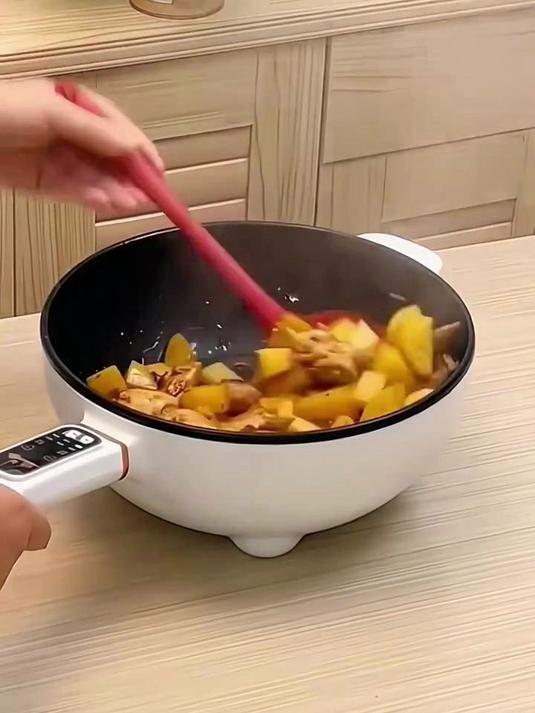 长柄电炒锅家用多功能一体锅 大功率爆炒不粘 煎炒炖煮样样行