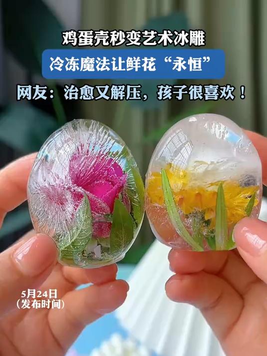 鸡蛋壳秒变艺术冰雕,冷冻魔法让鲜花“永恒”