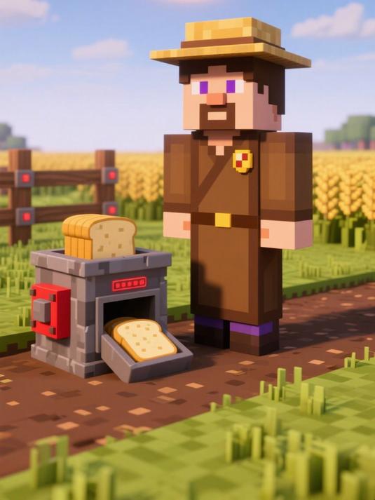 #游戏寒假爆肝季第二期#《我的世界》自动面包机制作 批量生产省时高效