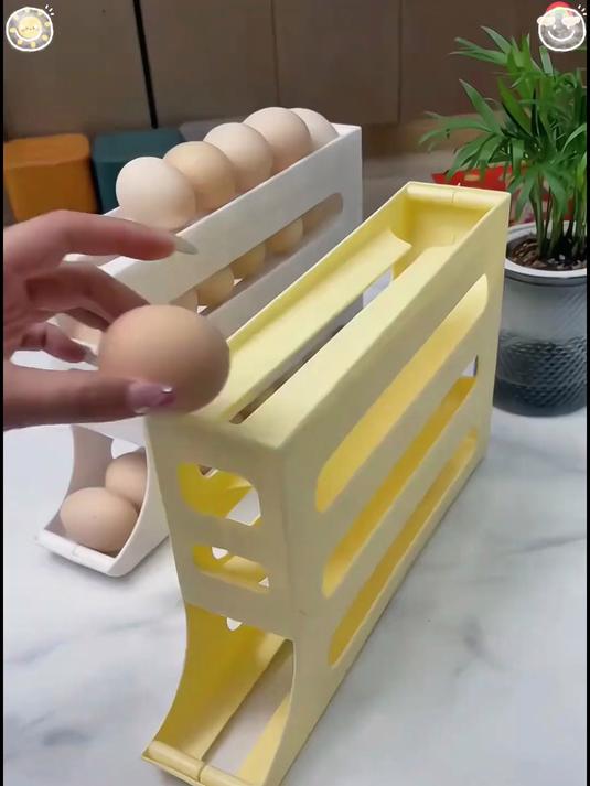 厨房收纳网红款!冰箱侧门斜口滚蛋器|鸡蛋自动滑落托