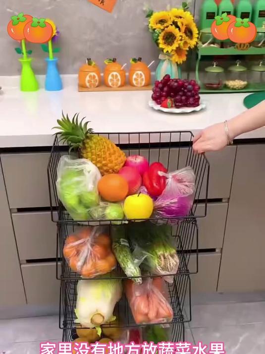 厨房收纳新宠!特厚落地果蔬架,卧室储物也适用