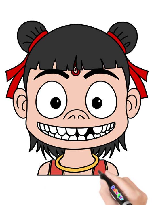 如何画哪吒简笔画之魔童闹海动画片卡通画教程