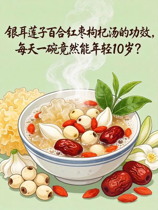 银耳莲子百合红枣枸杞汤的功效，每天一碗竟然能年轻10岁？