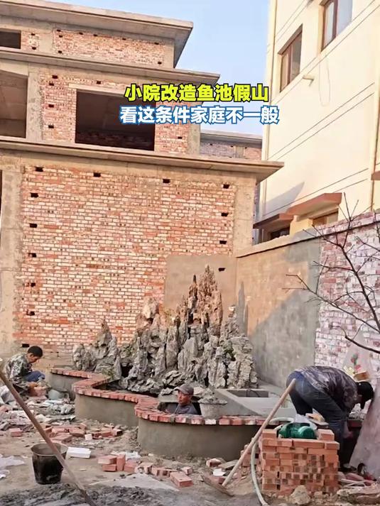 小院改造鱼池假山 看这条件家庭不一般