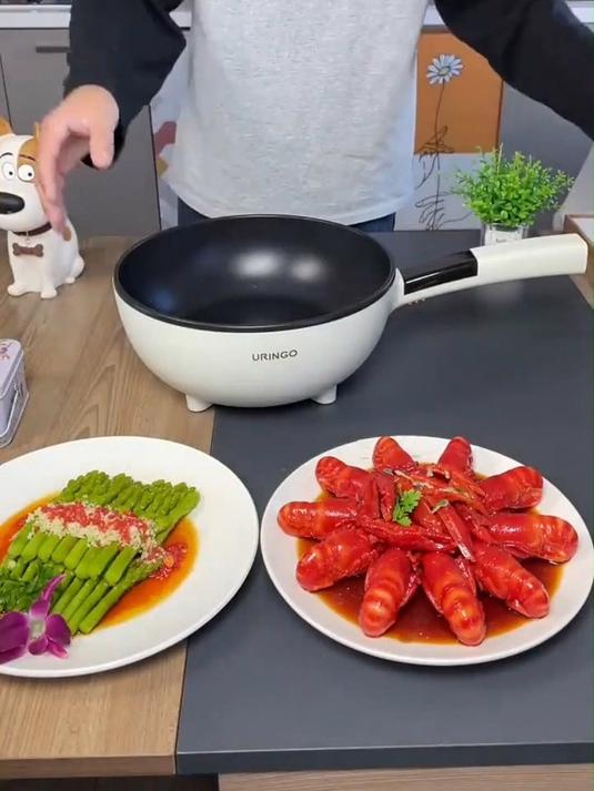 这款一体电炒锅颜值高,智能手柄触屏操作,可调节火力,功能多样