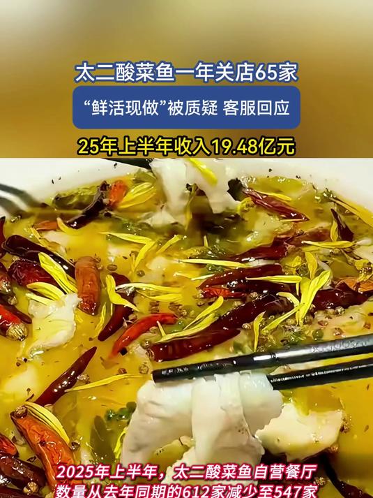 太二酸菜鱼一年关店65家、“鲜活现做”被质疑,客服回应