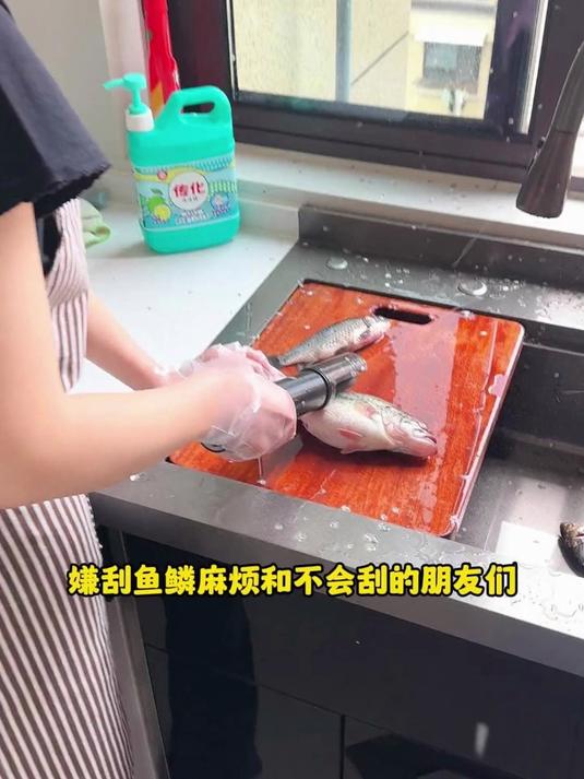 不会刮鱼鳞的朋友快来试试!电动刮鱼鳞器!鱼鳞一刷全脱落!