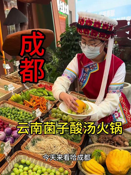 云南菌子酸汤火锅能吃到几十种云南菌子很好吃,锅底是山果现舂的