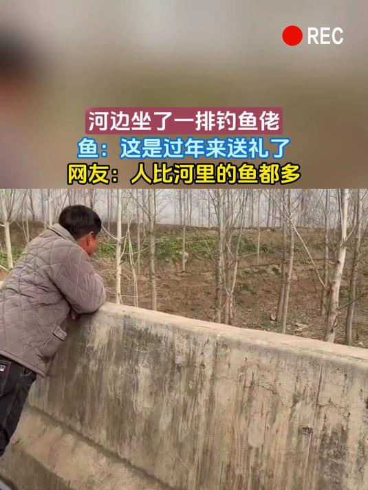 河边坐了一排钓鱼佬，鱼：这是过年来送礼了，网友：人比河里的鱼都多