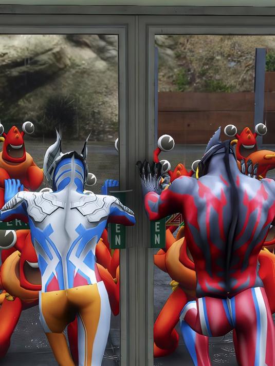 奥特曼被龙虾怪包围