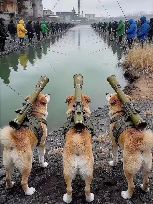 狗界硬核天团!扛炮炸鱼,直接把鱼炸飞上天