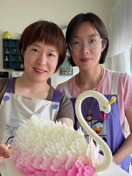 七岁小女孩喜欢粉白色的天鹅蛋糕，正好教我姐这么高级的天鹅蛋糕是怎么做的。