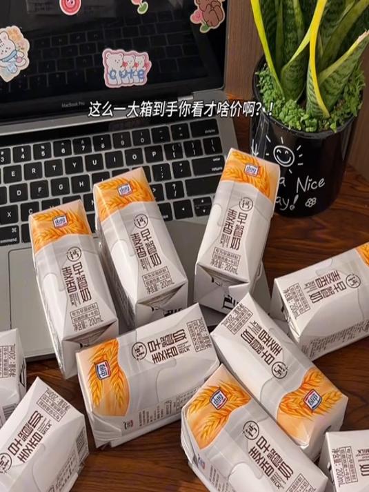 早餐喝腻了纯牛奶的快尝尝这个麦香早餐奶,浓浓的奶香燕麦香!